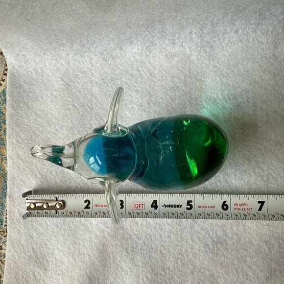Blenko Glass Elephant Paperweight Green Teal Art Glass Trunk Up Figurine - Picture 6 of 6